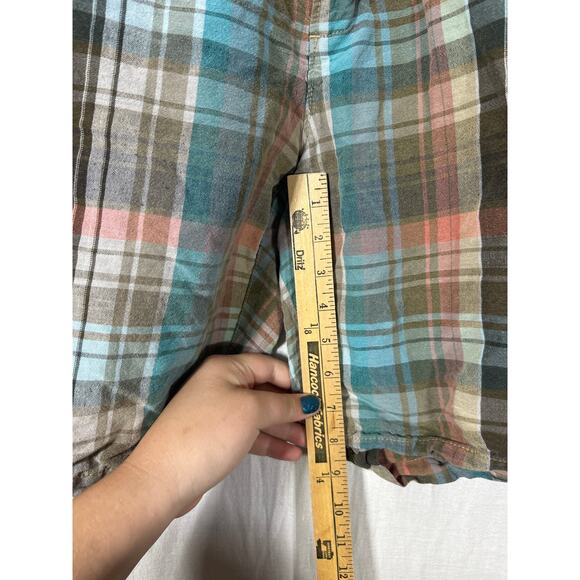 Tommy Bahama Shorts 40 Tan Blue Plaid Linen Tencel Bermuda - Picture 7 of 13